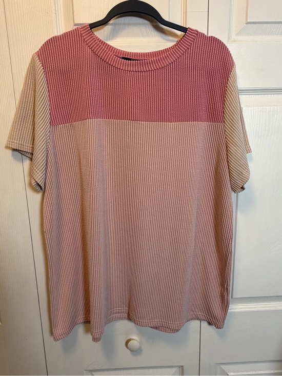 Dokotoo Tops - Dokotoo 2XL Ribbed Color Block Short Sleeve Top Pink Blush Beige